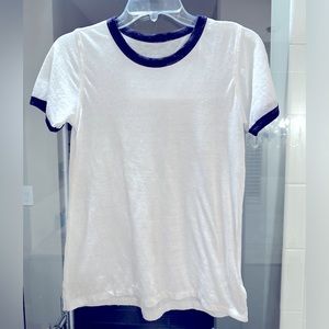 White Burnout TShirt with Navy Trim